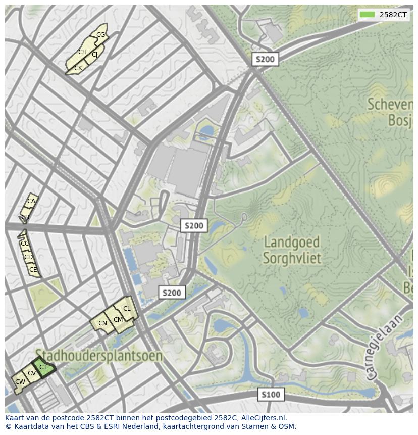 Afbeelding van het postcodegebied 2582 CT op de kaart.