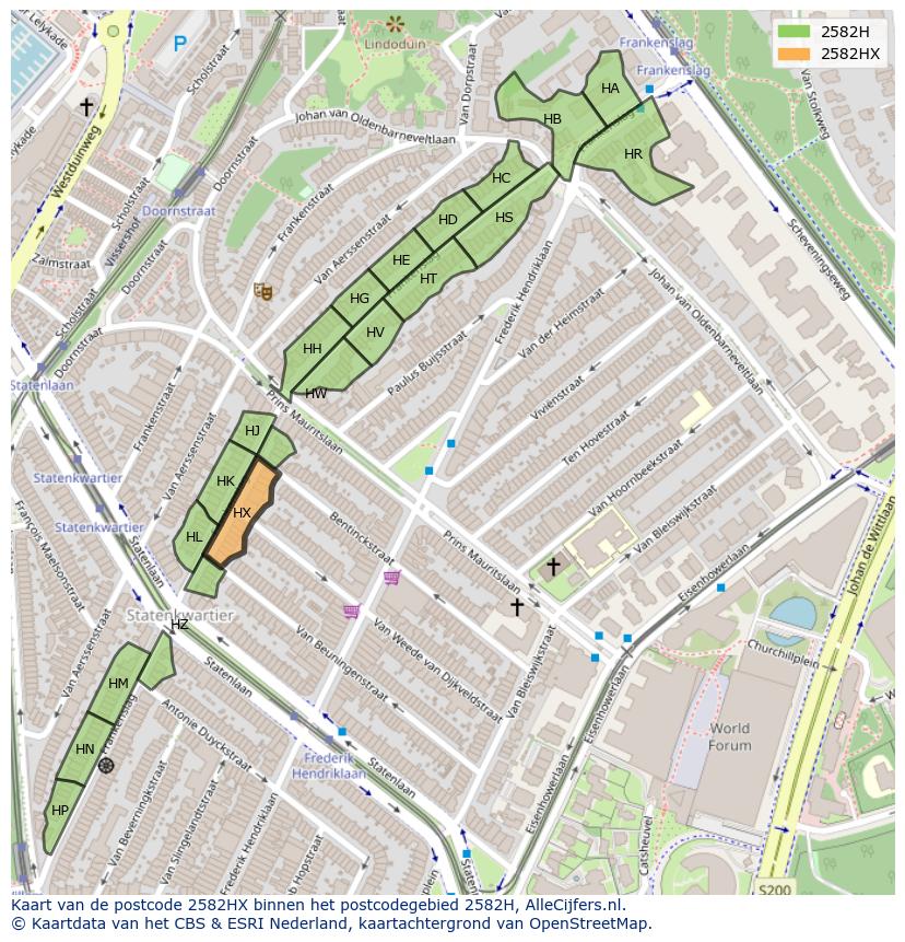 Afbeelding van het postcodegebied 2582 HX op de kaart.
