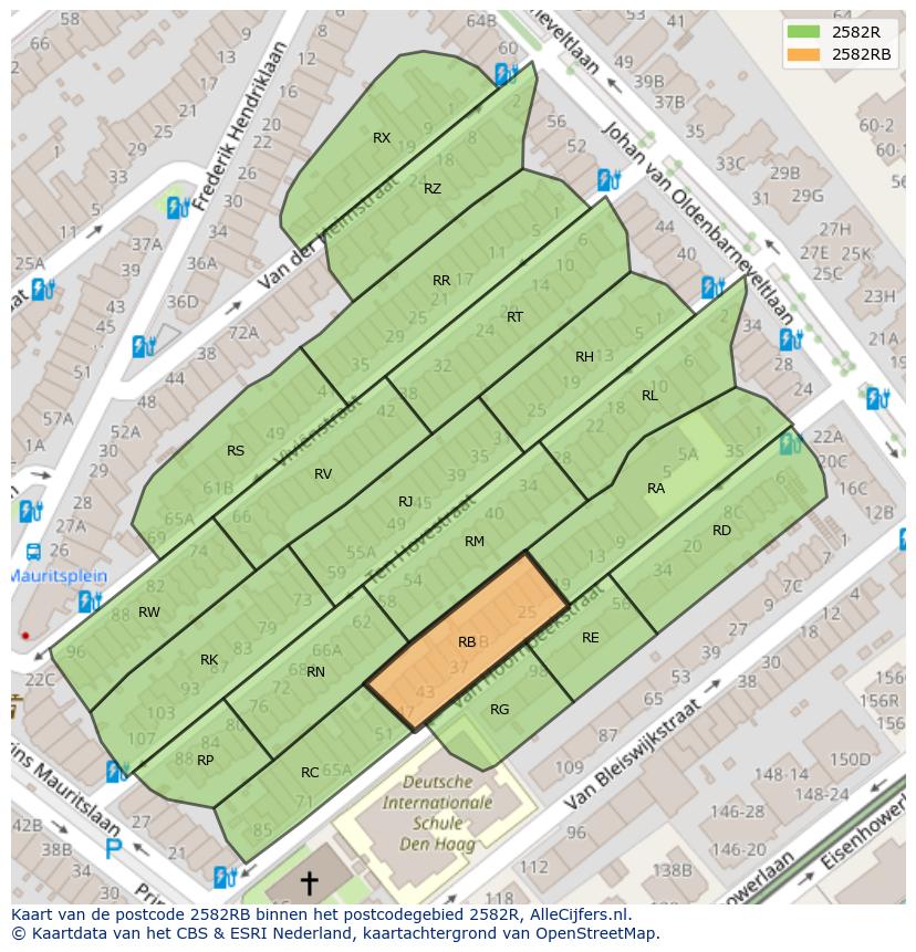 Afbeelding van het postcodegebied 2582 RB op de kaart.