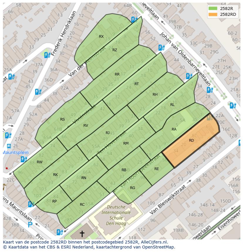 Afbeelding van het postcodegebied 2582 RD op de kaart.
