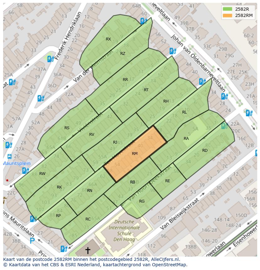 Afbeelding van het postcodegebied 2582 RM op de kaart.
