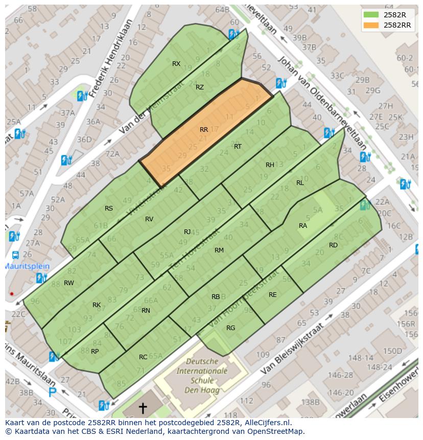 Afbeelding van het postcodegebied 2582 RR op de kaart.