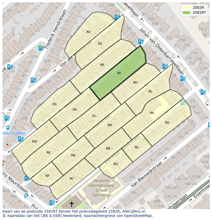 Afbeelding van het postcodegebied 2582 RT op de kaart.