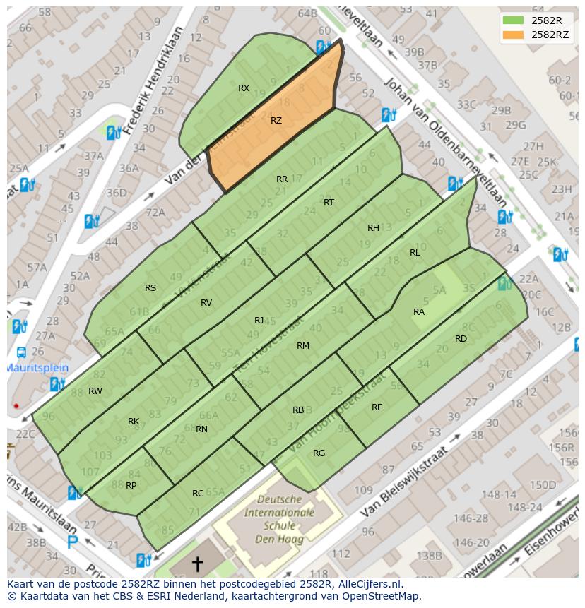 Afbeelding van het postcodegebied 2582 RZ op de kaart.