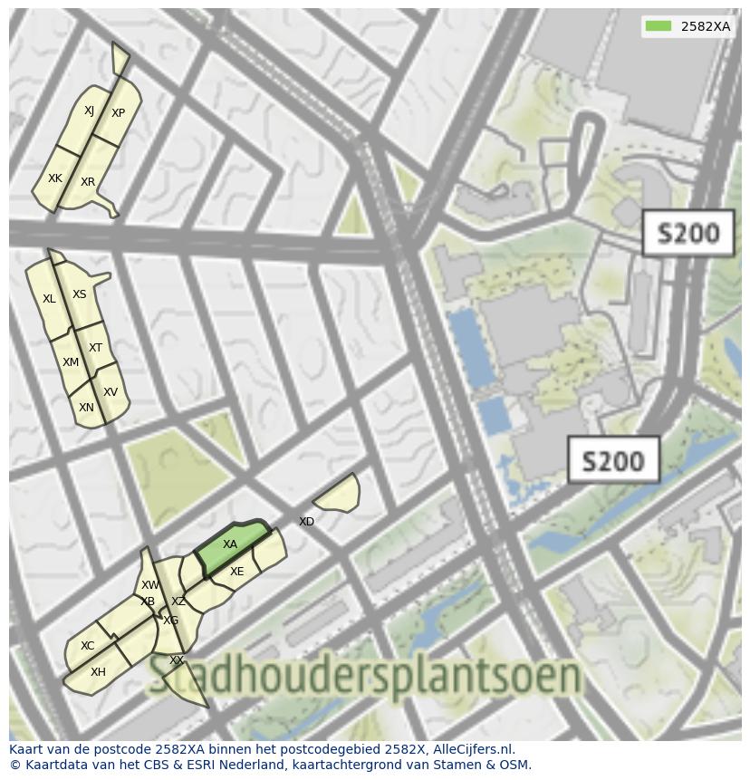 Afbeelding van het postcodegebied 2582 XA op de kaart.