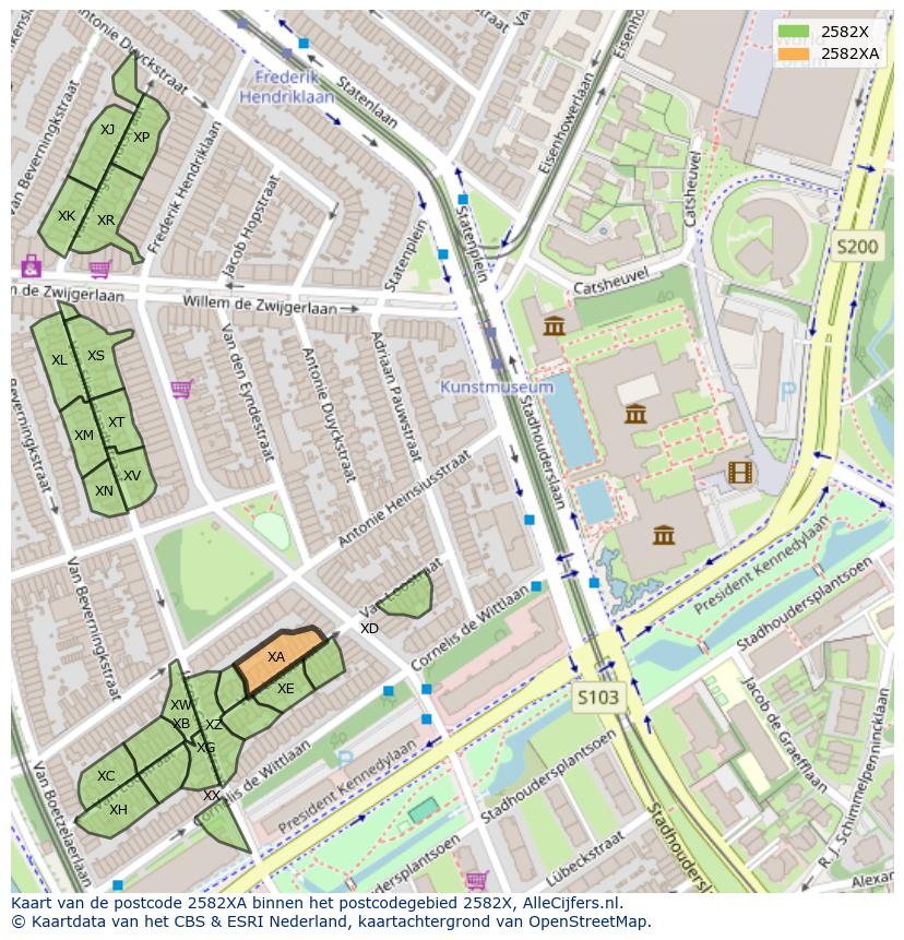 Afbeelding van het postcodegebied 2582 XA op de kaart.