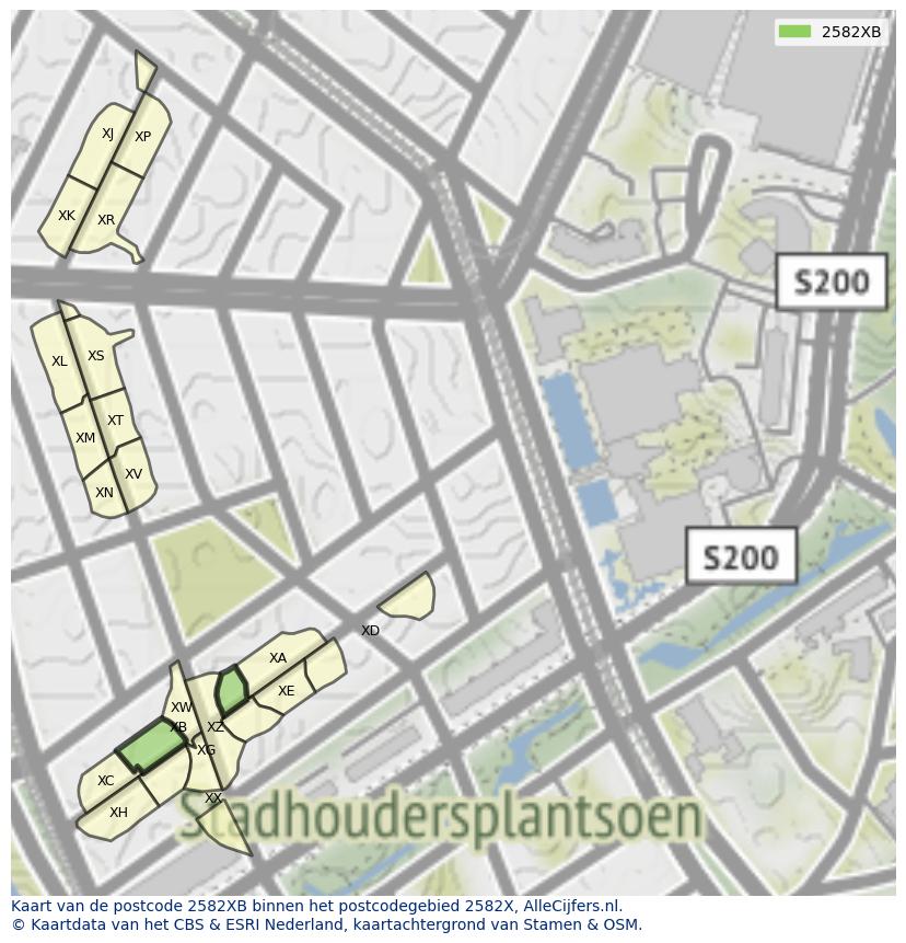 Afbeelding van het postcodegebied 2582 XB op de kaart.