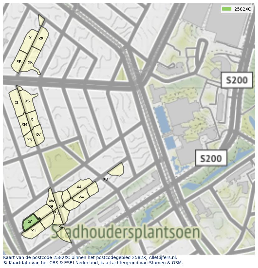 Afbeelding van het postcodegebied 2582 XC op de kaart.