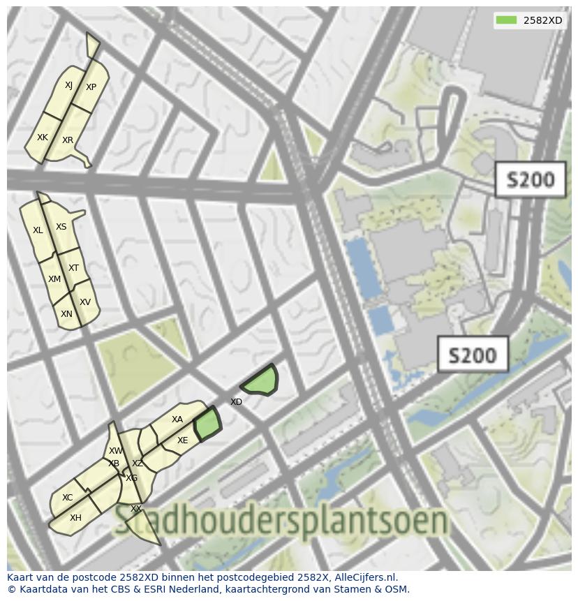Afbeelding van het postcodegebied 2582 XD op de kaart.