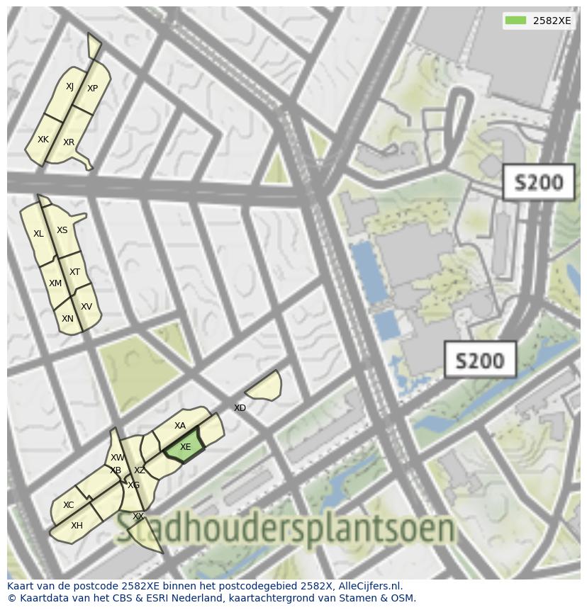 Afbeelding van het postcodegebied 2582 XE op de kaart.