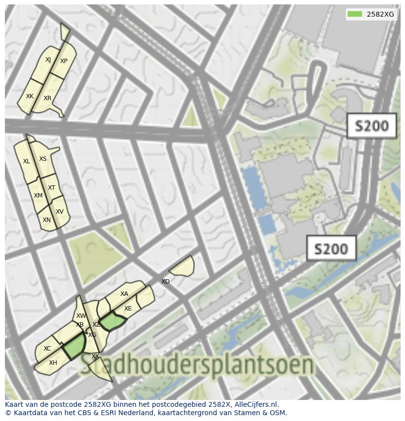 Afbeelding van het postcodegebied 2582 XG op de kaart.