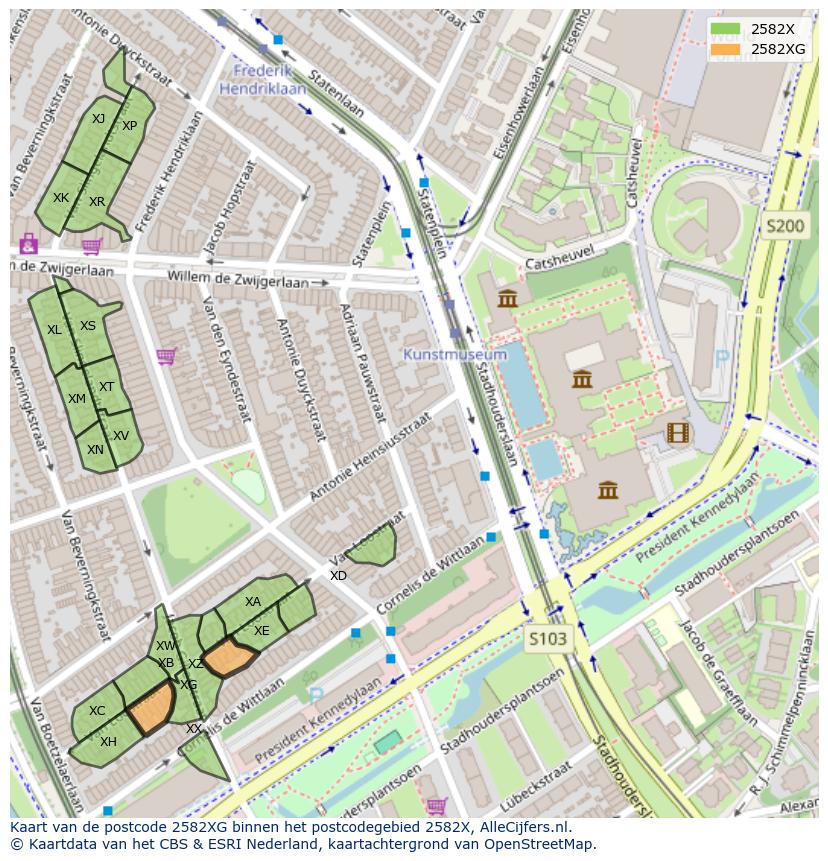 Afbeelding van het postcodegebied 2582 XG op de kaart.