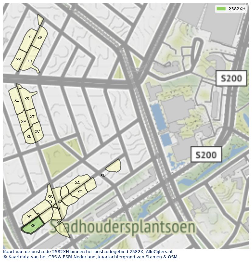 Afbeelding van het postcodegebied 2582 XH op de kaart.