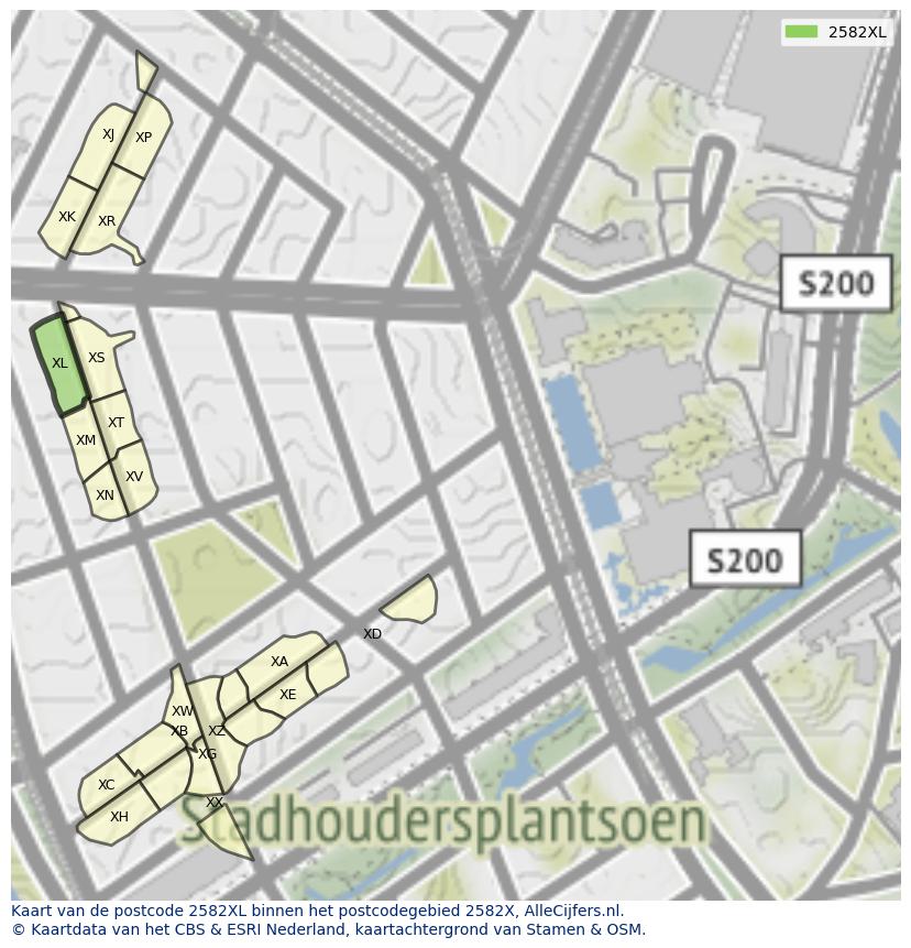 Afbeelding van het postcodegebied 2582 XL op de kaart.