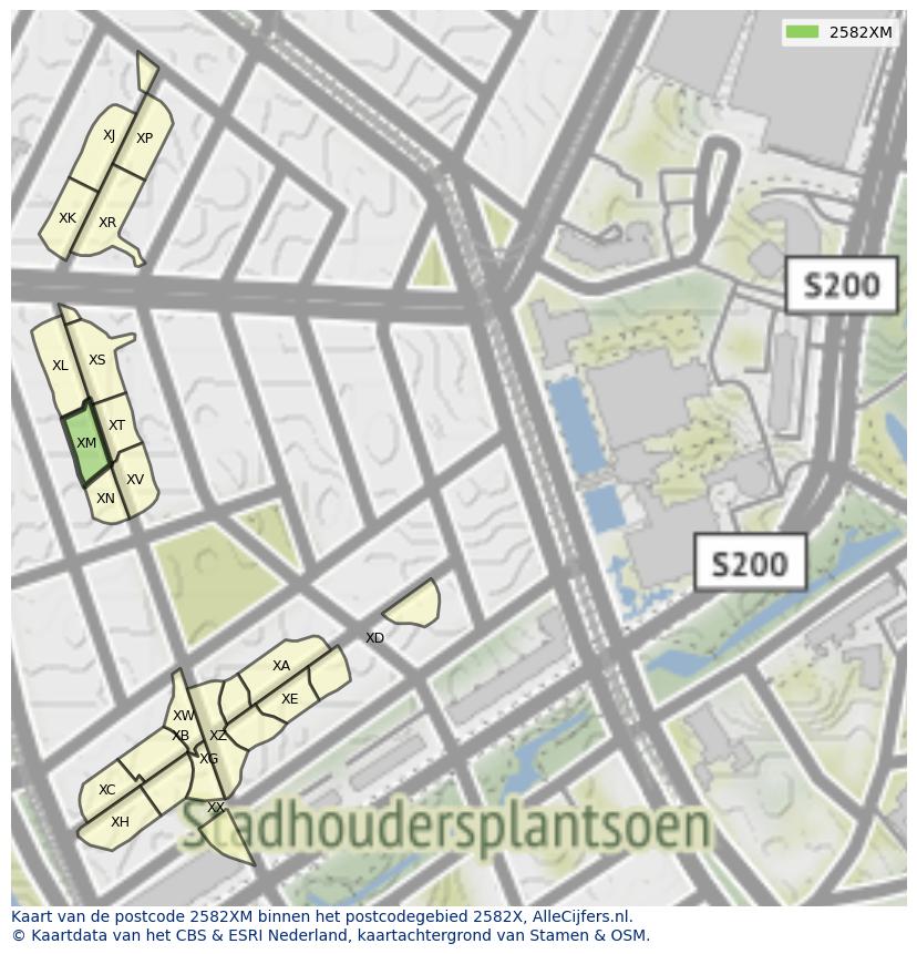 Afbeelding van het postcodegebied 2582 XM op de kaart.