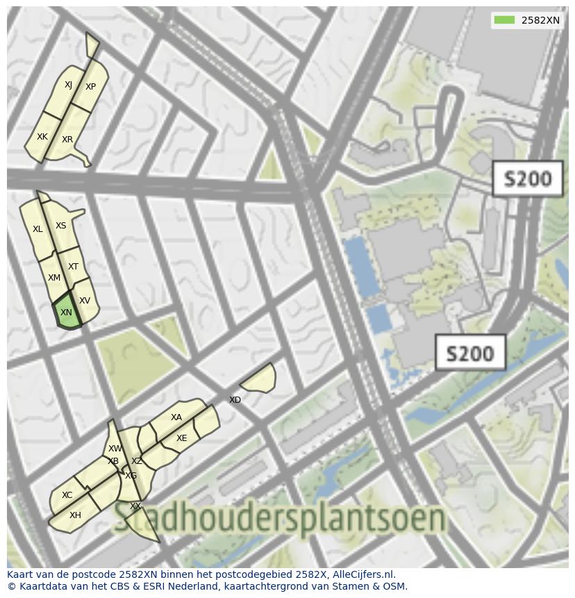Afbeelding van het postcodegebied 2582 XN op de kaart.