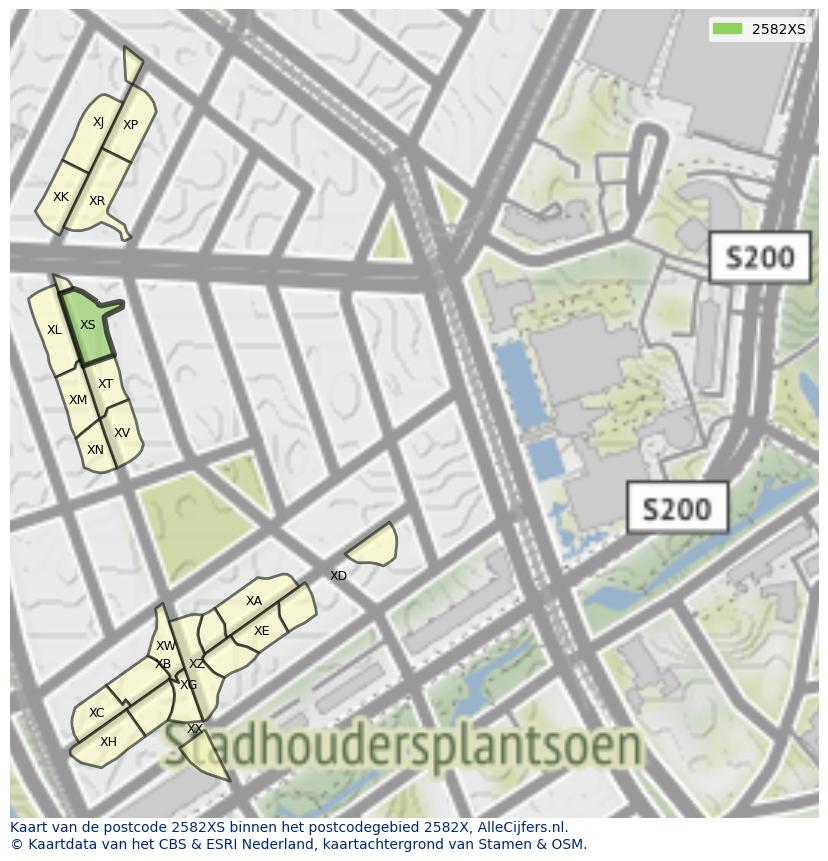 Afbeelding van het postcodegebied 2582 XS op de kaart.