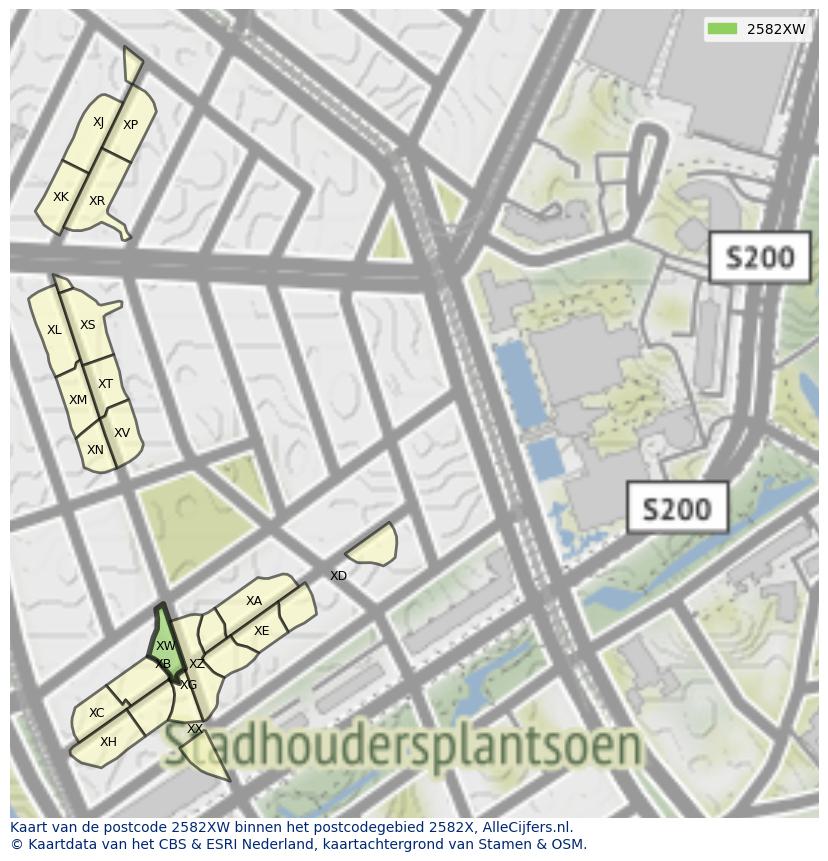 Afbeelding van het postcodegebied 2582 XW op de kaart.