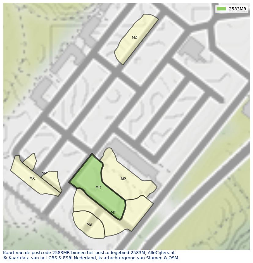 Afbeelding van het postcodegebied 2583 MR op de kaart.
