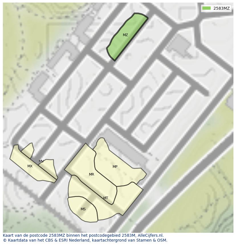 Afbeelding van het postcodegebied 2583 MZ op de kaart.