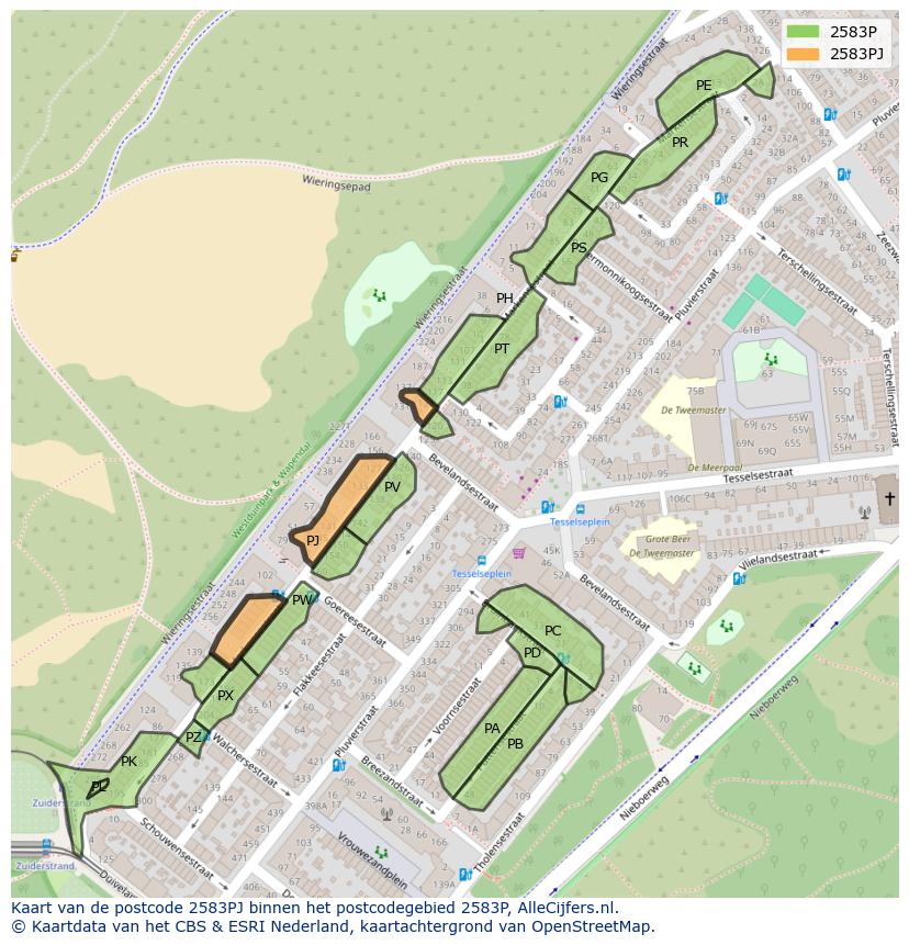 Afbeelding van het postcodegebied 2583 PJ op de kaart.
