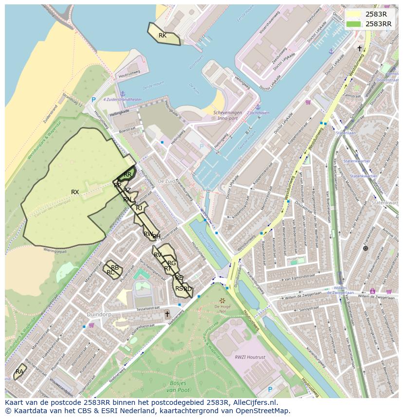 Afbeelding van het postcodegebied 2583 RR op de kaart.