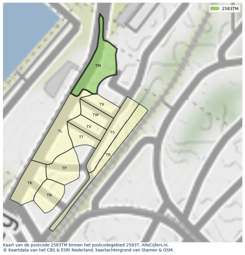Afbeelding van het postcodegebied 2583 TM op de kaart.