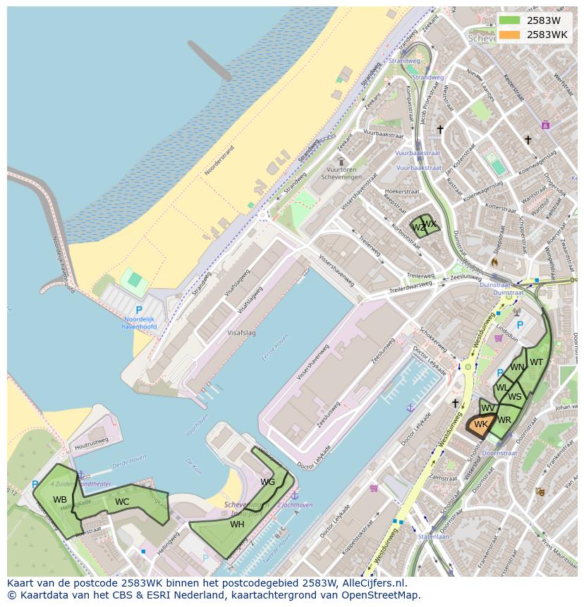 Afbeelding van het postcodegebied 2583 WK op de kaart.