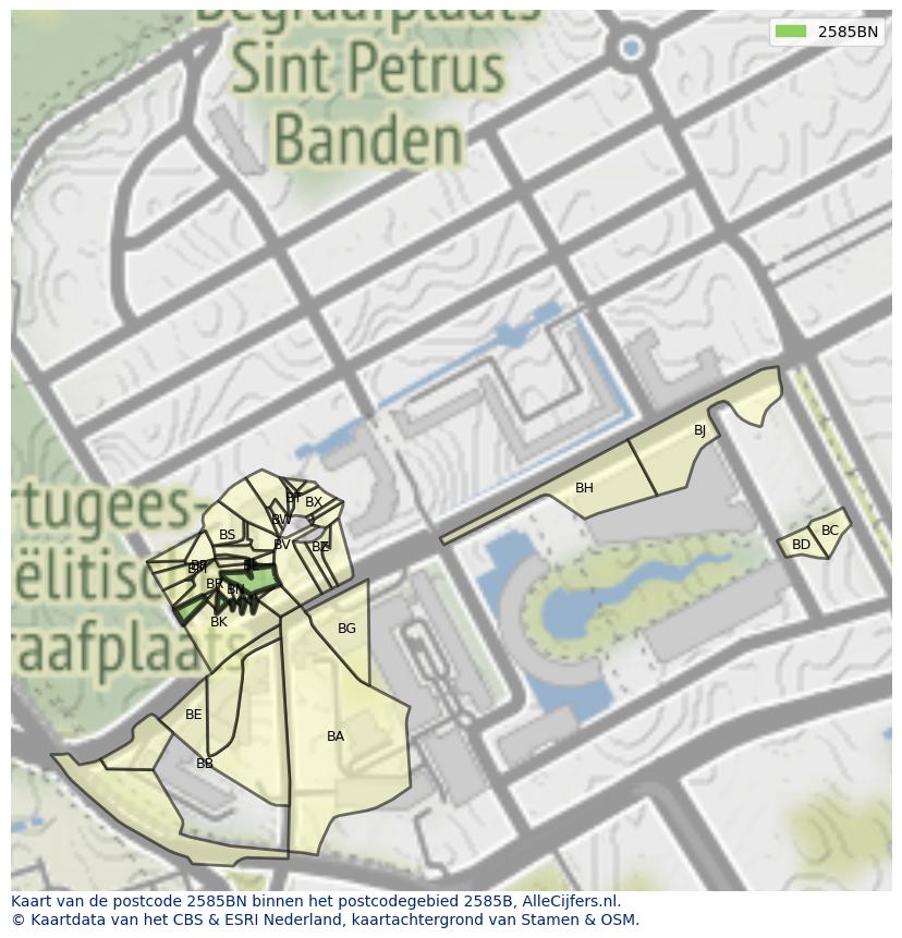 Afbeelding van het postcodegebied 2585 BN op de kaart.