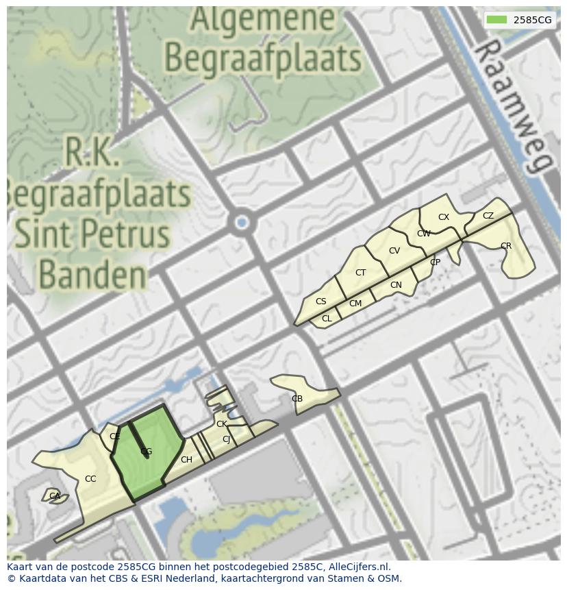 Afbeelding van het postcodegebied 2585 CG op de kaart.