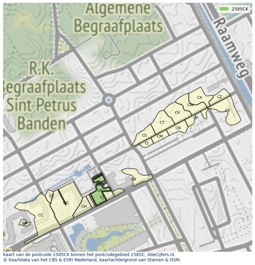 Afbeelding van het postcodegebied 2585 CK op de kaart.