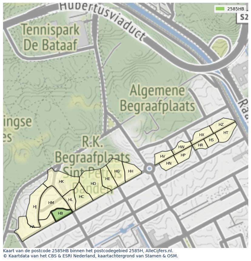 Afbeelding van het postcodegebied 2585 HB op de kaart.