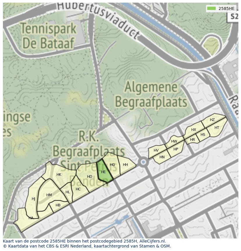 Afbeelding van het postcodegebied 2585 HE op de kaart.