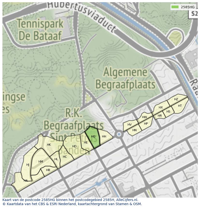 Afbeelding van het postcodegebied 2585 HG op de kaart.