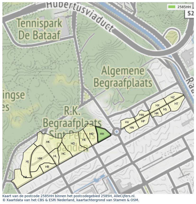 Afbeelding van het postcodegebied 2585 HH op de kaart.