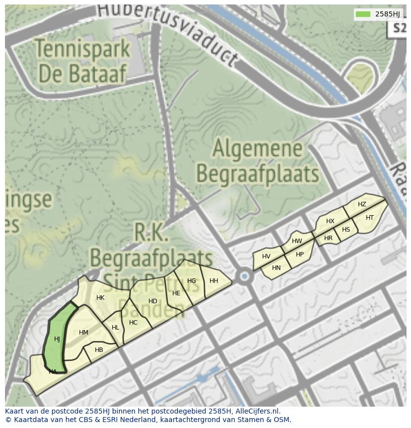 Afbeelding van het postcodegebied 2585 HJ op de kaart.