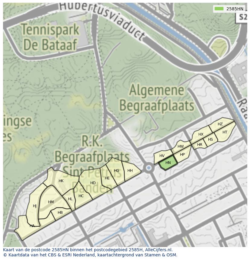 Afbeelding van het postcodegebied 2585 HN op de kaart.