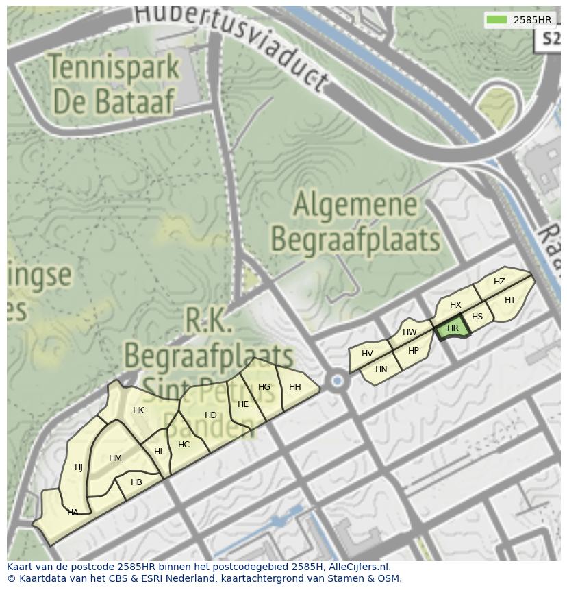 Afbeelding van het postcodegebied 2585 HR op de kaart.