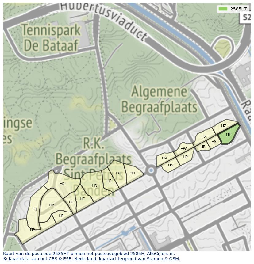 Afbeelding van het postcodegebied 2585 HT op de kaart.