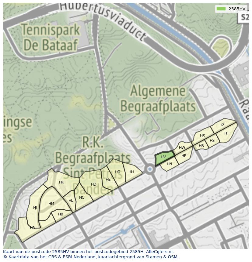 Afbeelding van het postcodegebied 2585 HV op de kaart.
