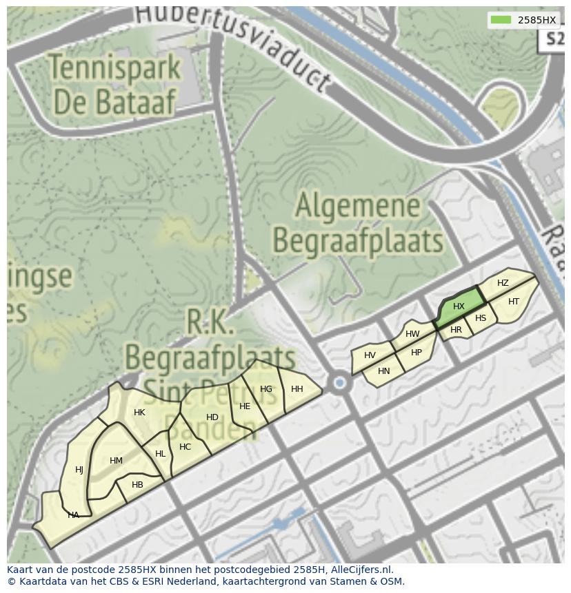 Afbeelding van het postcodegebied 2585 HX op de kaart.