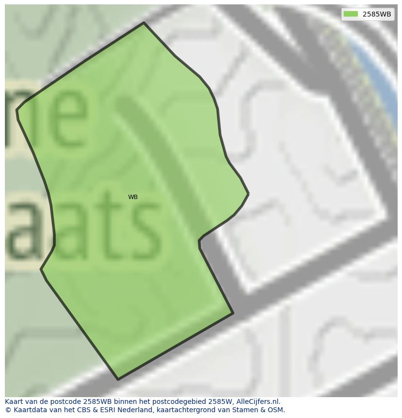 Afbeelding van het postcodegebied 2585 WB op de kaart.