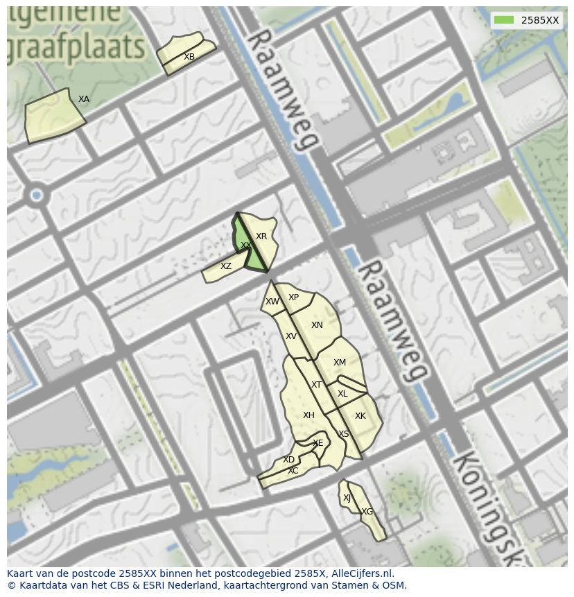 Afbeelding van het postcodegebied 2585 XX op de kaart.