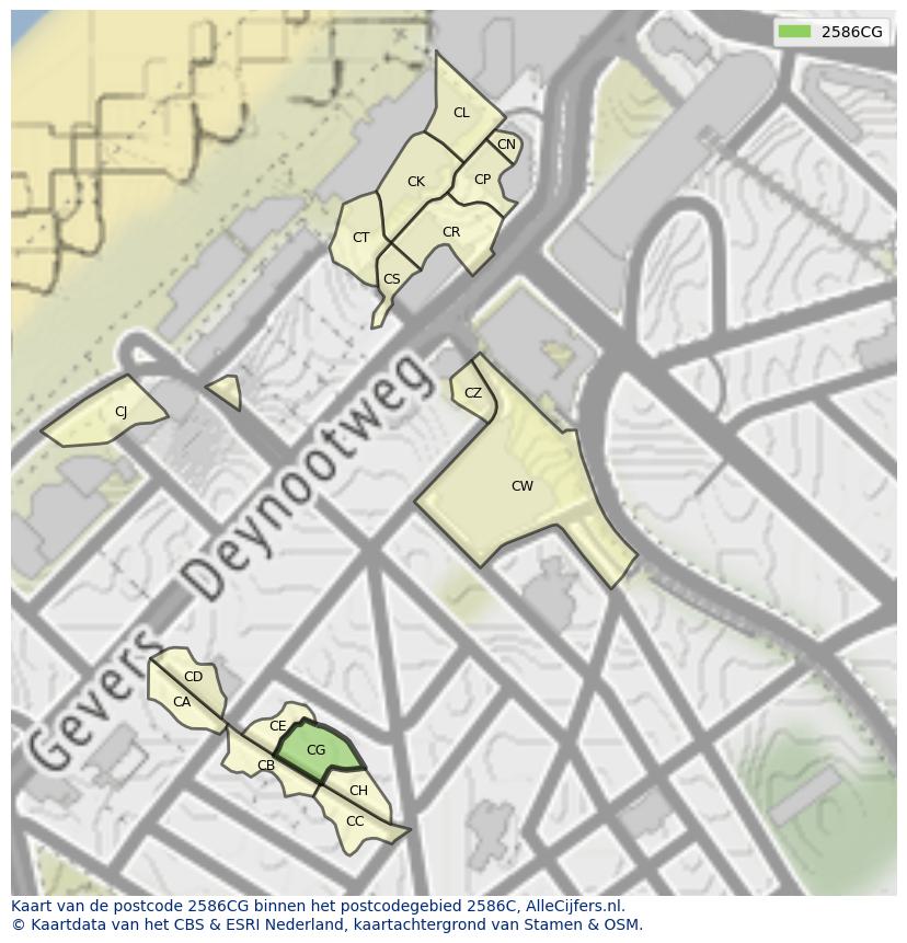 Afbeelding van het postcodegebied 2586 CG op de kaart.