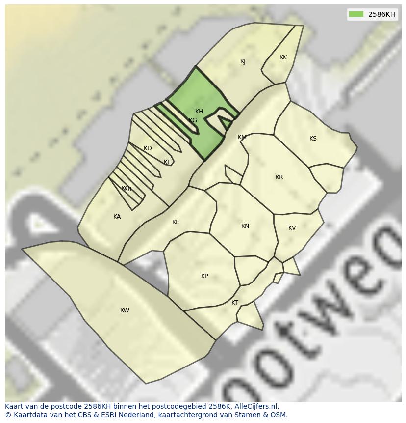 Afbeelding van het postcodegebied 2586 KH op de kaart.