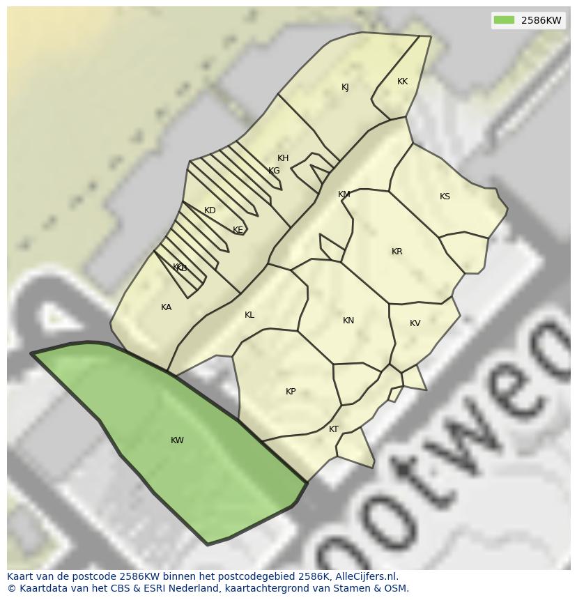 Afbeelding van het postcodegebied 2586 KW op de kaart.