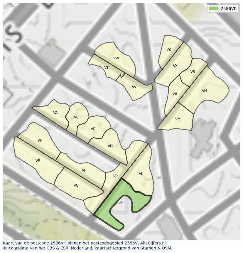 Afbeelding van het postcodegebied 2586 VK op de kaart.