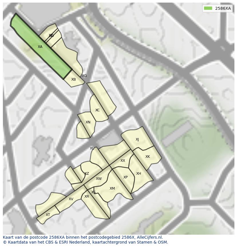 Afbeelding van het postcodegebied 2586 XA op de kaart.