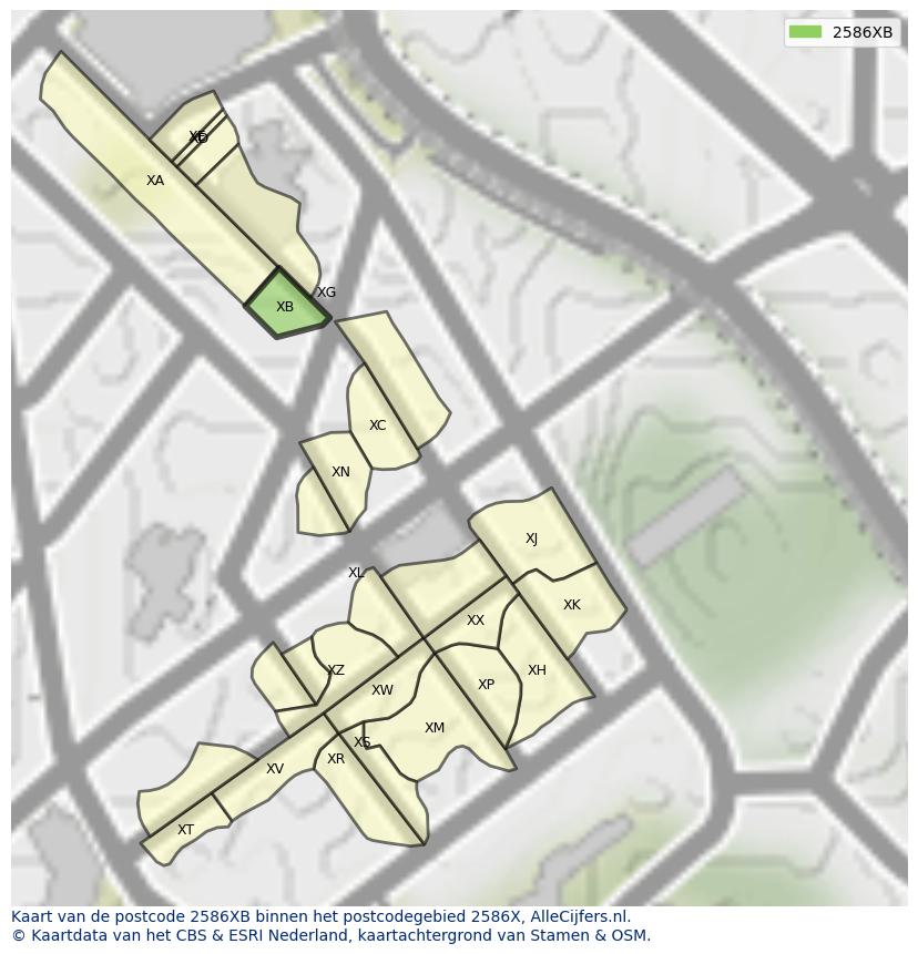 Afbeelding van het postcodegebied 2586 XB op de kaart.