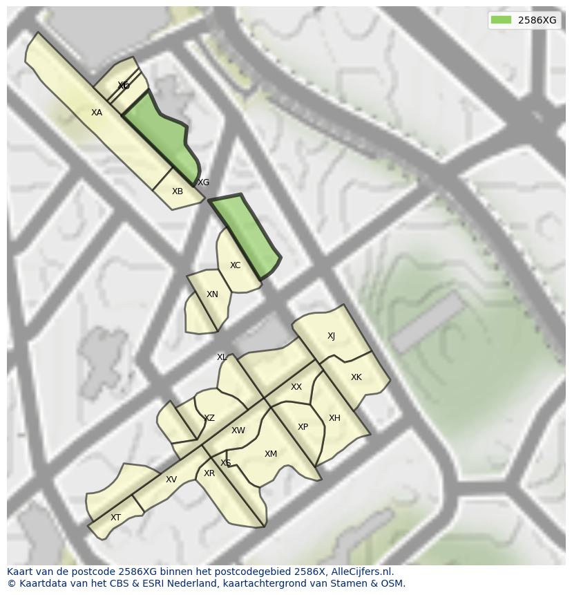 Afbeelding van het postcodegebied 2586 XG op de kaart.